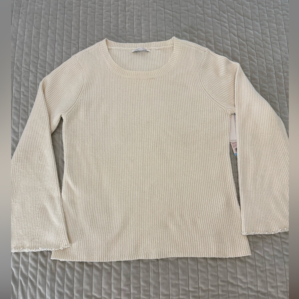 Edited x Hunter McGrady Cream Ribbed Sweater Top Size Large Stretch - Size L